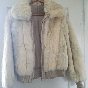Rabbit Fur Bomber Style Fur & Knit Jacket
